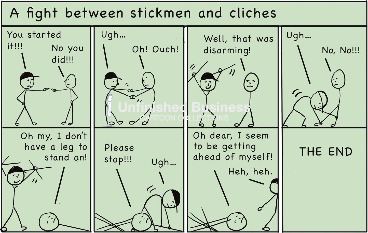 Fight between stickmen and cliches