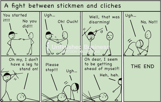 Fight between stickmen and cliches